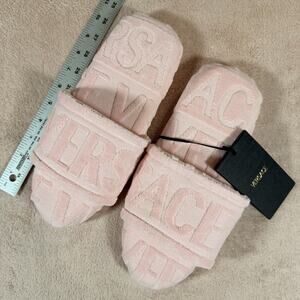 VERSACE Mens L Rosa Pink Allover Logo Bath Spa Slippers Terry NWT